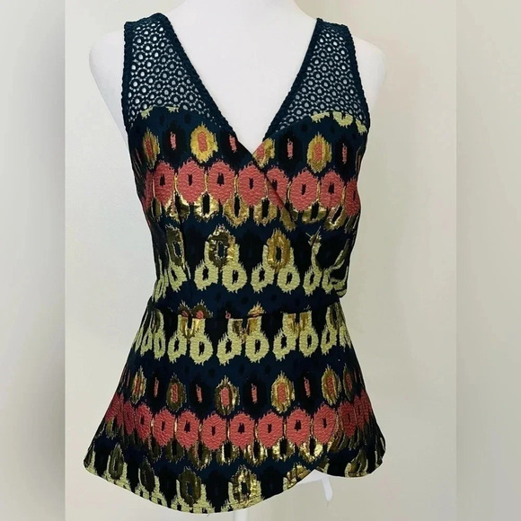 Anthropologie HD in Paris Jacquard Peplum Top sz 6 - Picture 2 of 12